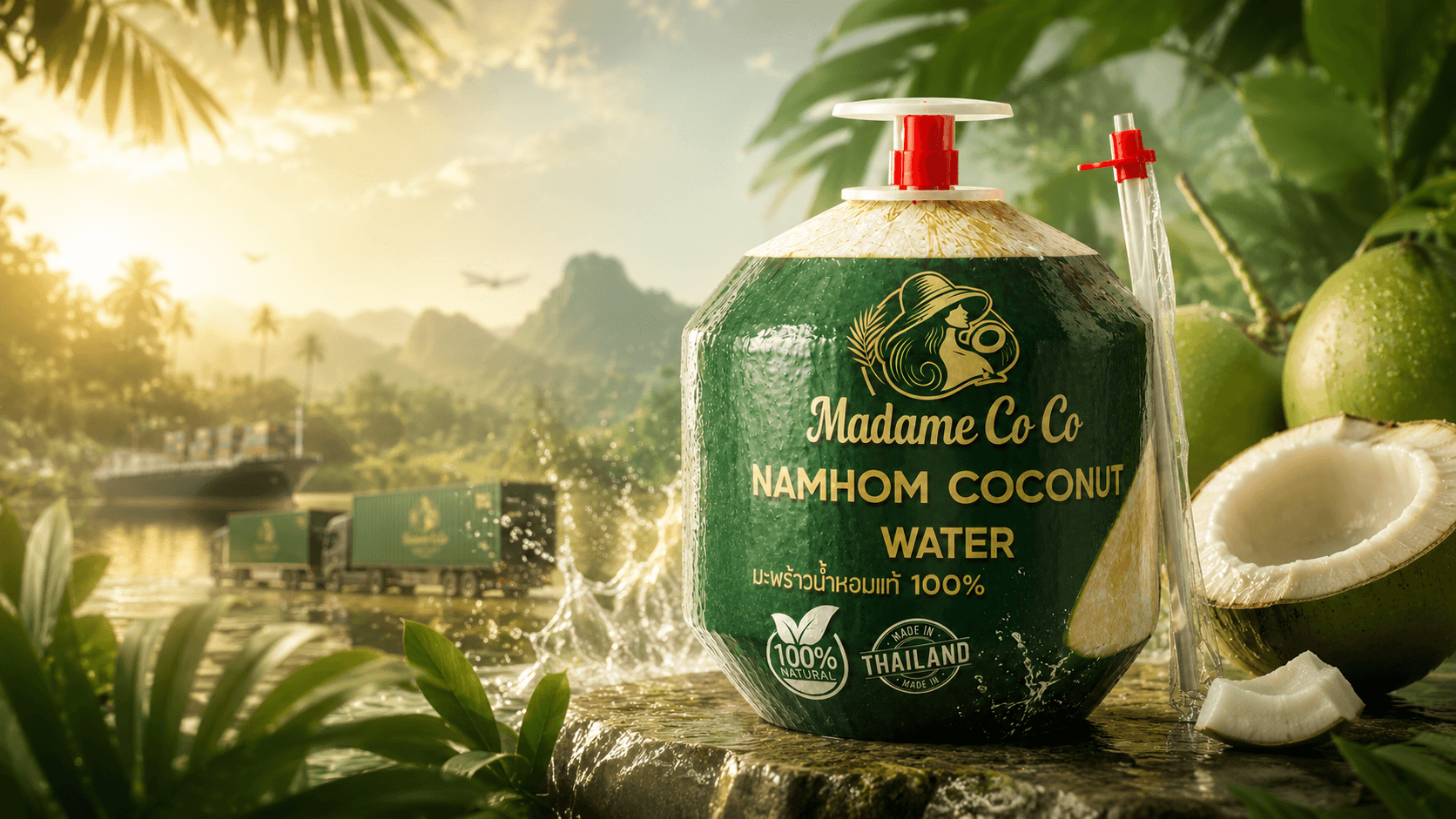 Thai aromatic coconut water product presentation for export buyers