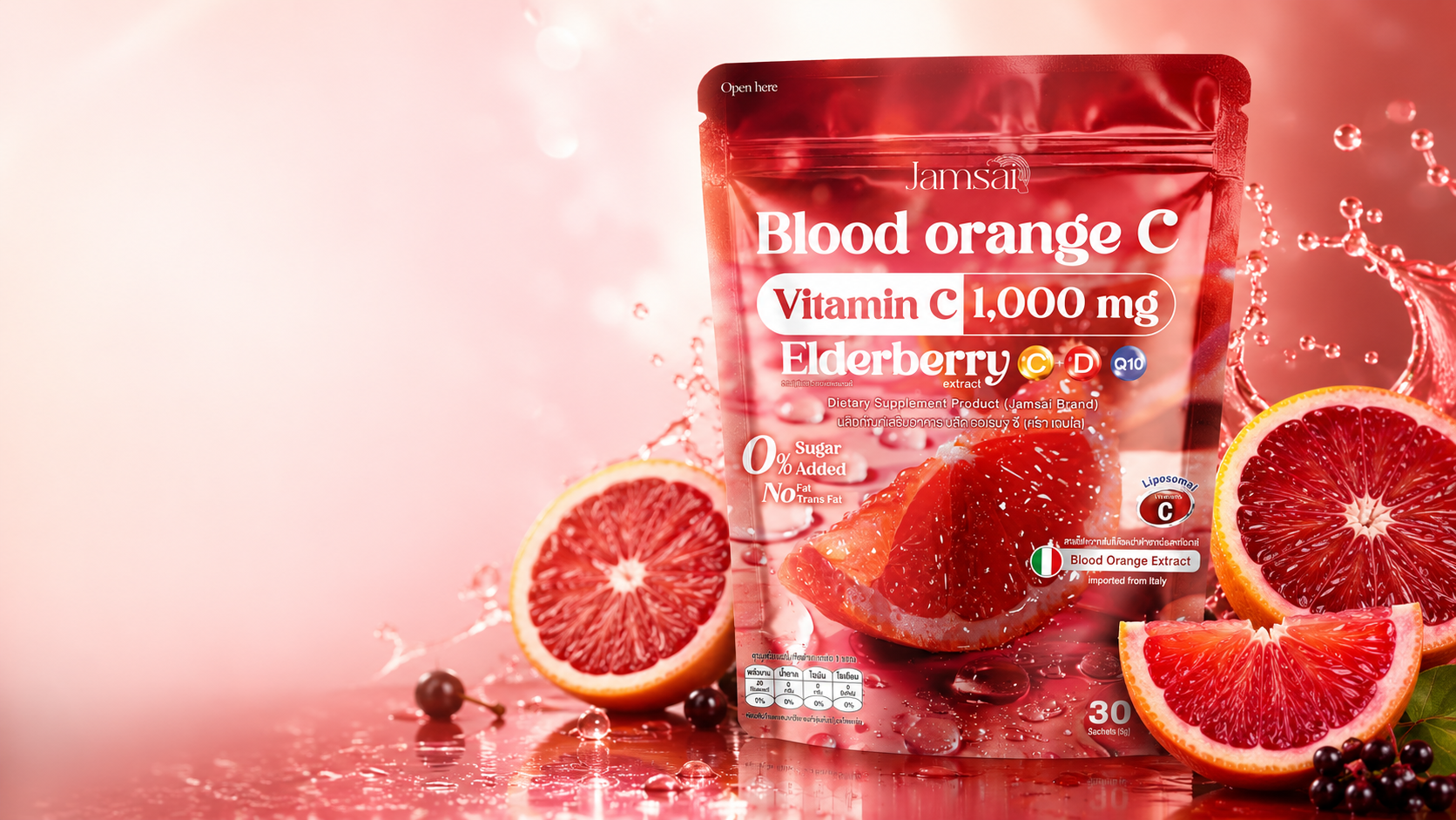 Jamsai Blood Orange C Vitamin C wellness pouch hero presentation